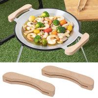 1Pair Wooden BBQ Pan Handle Anti Scald Heat Resistant Insulated Grip Replacement for Sauce Grill Pan Griddle Outdoor Camping