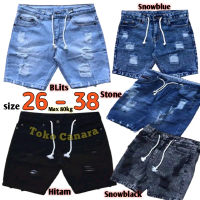 Celana jeans pendek sobek pria celana jeans sobek pendek panjang distro Nyaman Dewasa Cowok Hitam