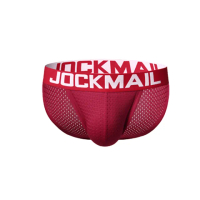 【JOCKMAIL】極簡性感網眼低腰三角褲-紅色(男內著.男內褲.BRIEF.透氣網眼)