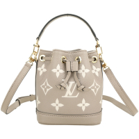 Louis Vuitton LV路易威登 M46291 Nano Noe 迷你 雙色壓花荔紋牛皮束口水桶包(斑鳩灰)