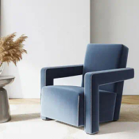 Fabric Square Arms Fixed Back Accent Chair Modern Armchair Lounge European Living Room Accent Chair
