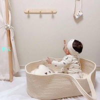 新款棉繩編織嬰兒手提籃摺疊便攜式新生兒睡床外出睡籃圍欄