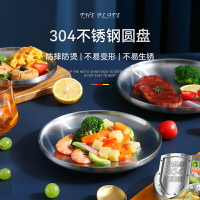 304不銹鋼圓形盤子菜盤家用雙層隔熱餐盤家用蔬菜水果平底盤
