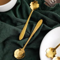 Sendok mini teh kopi spoon flower gold chery