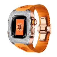 Mod Kit for Apple Watch s9 8 7 41mm Luxury Titanium Diamond Inlaid Accessories Apply to s6/5/4 SE 40mm Case and orange band