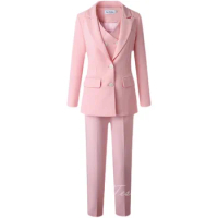 Tesco Pink Women's Suit Blazer+Vest+Pants 3 Piece Fashion Casual Trousers Sets Solid Temperament Office Outfits blazer mujer