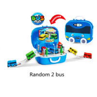 Korean Anime ko parking lot garage city Bus toy station box model bag with 2 mini tayo car kids Christmas gift