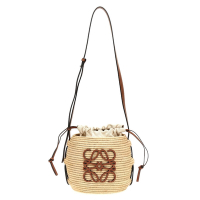 LOEWE 羅威 Beehive 酒椰纖維 草編 蜂窩 肩背包 水桶包 自然色 古銅色