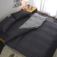 絲薇諾 MIT精梳純棉 換日線-黑色 雙人5尺-薄床包薄被套組
