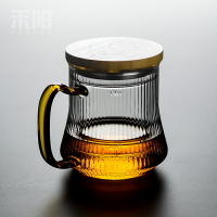 禾陽日式耐熱玻璃杯茶杯三件式過濾泡茶杯帶蓋辦公室水杯子花茶杯