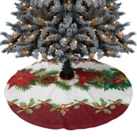 Christmas Flower Berry Bell Gift Christmas Tree Skirt Xmas Decorations for Home Supplies Round Christmas Tree Skirts Base Cover