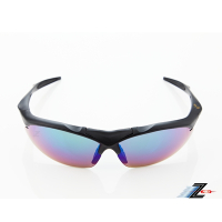 【Z-POLS】頂級消光黑TR90輕量材質框 搭載PC防爆電鍍綠運動太陽眼鏡(抗UV400抗烈陽多功能輕量運動眼鏡)