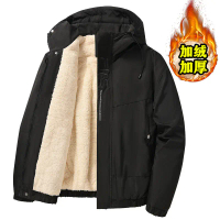 Autumn Winter Jacket, Fleece Lined, Men's Windbreaker, Casual Workwear Jacket with Hood, Thick Fleec
