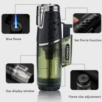Jet Cigar Lighter Windproof Turbo Strong Flame Gas Butane Refillable Torch Lighter with Butane Window Gadgets for Men