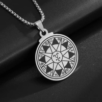 Stainless Steel Sun Astrology Round Plate Pendant Necklace for Men and Women, Retro Ethnic Style Trendy Lucky Jewelry
