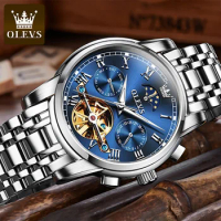 OLEVS 6617 Top Brand Men Watch Automatic Mechanical Waterproof Stainless Steel Calendar Luxury Wristwatch Chronograph Moon Phase