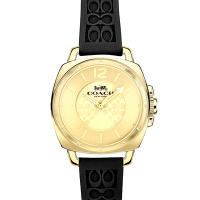 COACH 黑色C LOGO立體浮雕橡膠錶帶女士腕錶