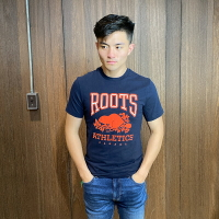 美國百分百【全新真品】 Roots 加拿大 海貍 經典 短袖 T-shirt T恤 短T logo 男女 深藍 BP75