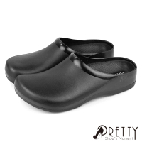 【Pretty】男女 PVC廚師鞋 防水鞋 工作鞋 園藝鞋 荷蘭鞋 護趾 輕量 台灣製(黑色/37~43)