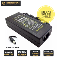 Power Adapter 12V DC 5A 60W Power Supply Adapter with 5.5x2.5mm DC Output Jack For CCTV Security Cam