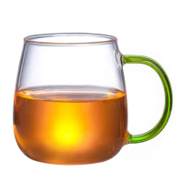 【精準科技】琉璃玻璃杯450ml 綠 帶把玻璃杯 咖啡杯 耐熱玻璃杯/2入組(MIT-PG450G 工仔人)