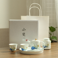 陶瓷手繪一壺兩盃茶具幹泡盤禮套裝日式清新羊脂玉茶壺