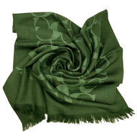 COACH 經典C LOGO羊毛混桑蠶絲巾圍巾(夜幕綠)