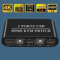 KVM HDMI Switch USB Switch 4K HDMI Switcher Box 2 In 1 Out For 2 Computers Share Keyboard And Mouse Support 4K@30Hz 3D