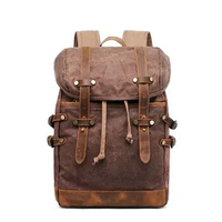 Oil wax canvas backpack men's hiking travel outdoor backpack shoulder bag men crazy horse leather backpack