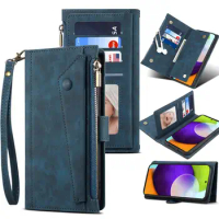 New 9 Cards Zipper Flip Leather Case For Samsung Galaxy A72 5G A12 A32 A42 A52 M42 4G Wallet Book Phone Case With Free Rope