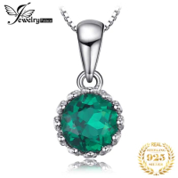 JewelryPalace Round Simulated Nano Emerald 925 Sterling Silver Pendant Necklace for Women Fashion Gemstone Jewelry Without Chain