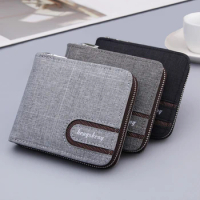 New Men's Wallet Short Cross Section Youth Wallet Stitching Business Multi-card Zipper Coin Purse Wallet Passport Cover