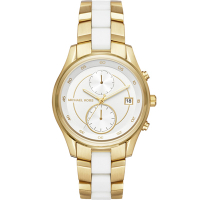 Michael Kors MK 雙時區時尚腕錶-白x金色/40mm
