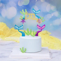 Ocean Cake Topper Mermaid Theme Shell Sea Star Horse Happy Birthday Wedding Party Cake Decor DIY Fish Tail Cupcake Toppers