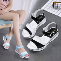 涼鞋女平底學生韓版夏季新款厚底松糕魚嘴鞋防滑百搭坡跟女鞋