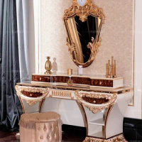 European-style solid wood carved dressing table luxury makeup table cabinet storage cabinet makeup table mirror customization