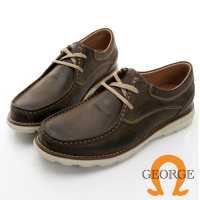 GEORGE 喬治皮鞋輕量系列 真皮縫線復古擦色綁帶休閒鞋 -深咖 118010JO