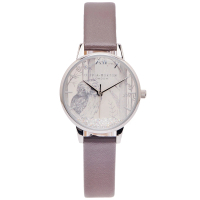 【Olivia Burton】神秘貓頭鷹的水晶魔力款手錶-銀面x深灰色/30mm(OB16SG10)