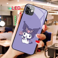 Luminous Tempered Glass phone case For Apple iphone 12 11 Pro Max XS mini KUROMI Acoustic Control Protect LED Backlight cover
