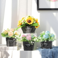 創意家居客廳店面假花植物盆栽裝飾小清新玫瑰向日葵仿真花小擺件