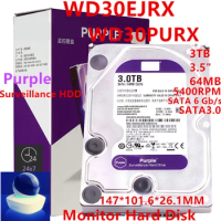 New Original HDD For WD Purple 3TB 3.5" SATA 6 Gb/s 64MB 5400RPM For Internal HDD For Surveillance HDD For WD30EJRX WD30PURX