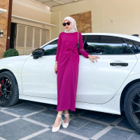 Gea Midi Dress Bahan Cotton Combed Kaos-Gamis Hitam Cantik Elegan Wanita Muslim Atasan Panjang
