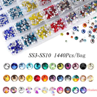 SS3-SS10 Nail Art Decoration Stones Shiny Gems Manicure Accessories 35 Colors