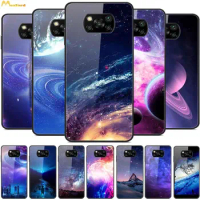For Xiaomi Poco X3 NFC Case X3 pro Tempered glass Print Space Cover For Poco M3 F3 X2 F2 Pro Hard Cases X 3 Phone Fundas Cool