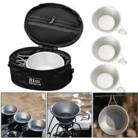 Stainless Steel Sierra Cups with Storage Bag Portable Outdoor Picnic Tableware Barbecue Hiking Camping Cup Bowls Organizer