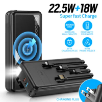 5 in 1 Wireless Charger Power Bank 30000mAh Built in Cable Plug 22.5W Fast Charger for iPhone 14 Huawei Xiaomi Samsung Powerbank