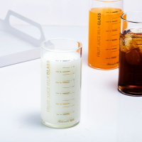 耐熱加厚帶刻度牛奶杯果汁杯透明刻度直身水杯微波爐早餐杯泡奶杯