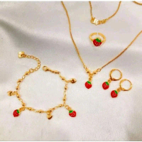 Set perhiasan anak lengkap model strowbery merah lucu Costume Fashion Kids 1  set  titanium  asli  a