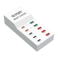 【IS】10P-T7 72W10孔USB智能快充充電器(5Type-C+5USB/多孔充電/多重保護/110~240V)