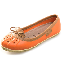 美國加州 PONIC&amp;Co. ELLA 防水輕量 娃娃鞋 雨鞋 橘色 防水鞋 懶人鞋 休閒鞋 環保膠鞋 平底 真皮滾邊